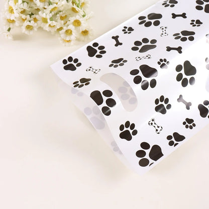 10/20/50pcs Dog Paw Black White Gift Bags with Handle - Plastic Animal Theme Party Decoration Candy Goodie Bags for Pet Treats