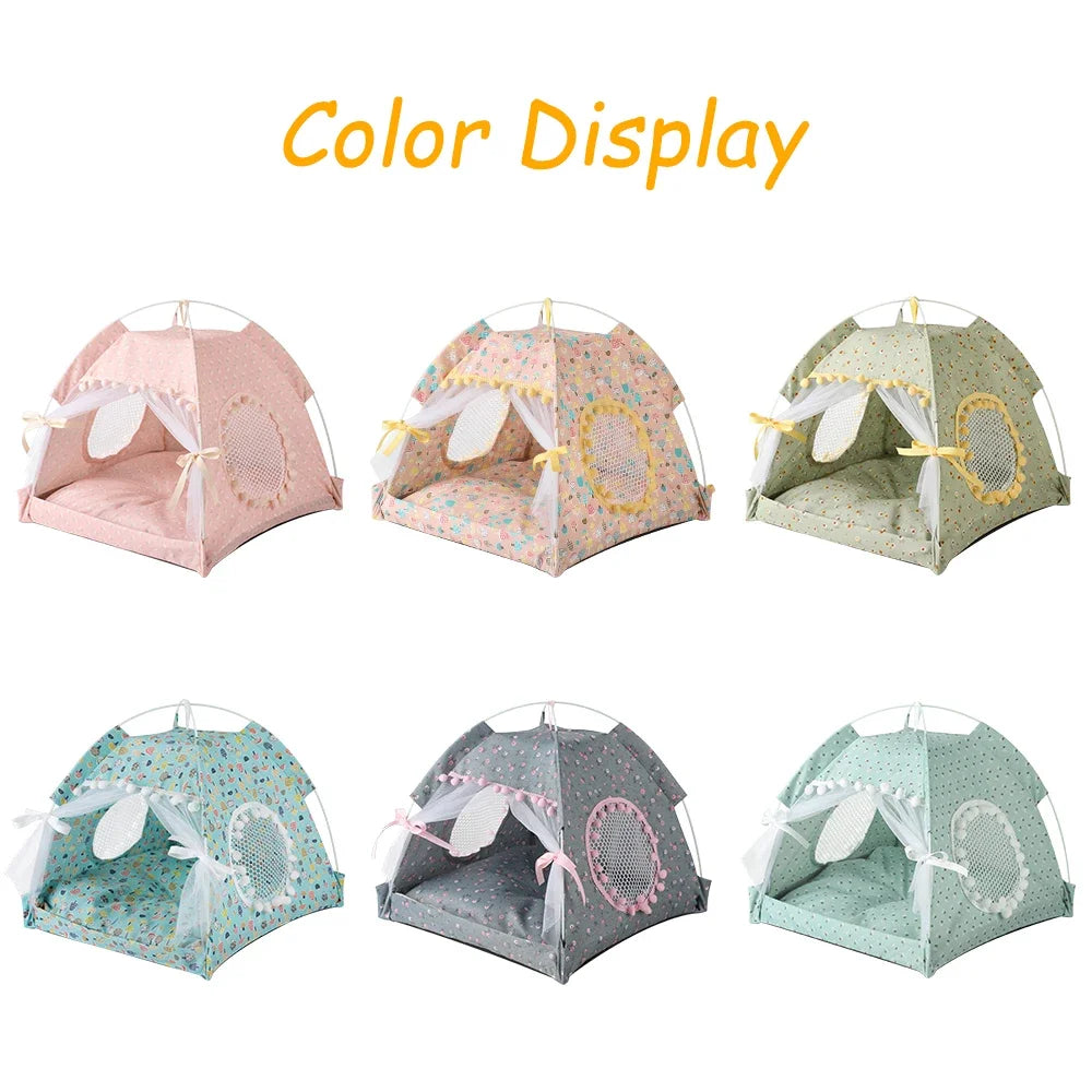 the PRINCESS PUPPY TENT - Pet Dog Tent House, Floral Print Enclosed Cat/Dog Tent Bed, Indoor Folding Portable Comfortable Kitten/Puppy Bed, Kennel for Small Pets