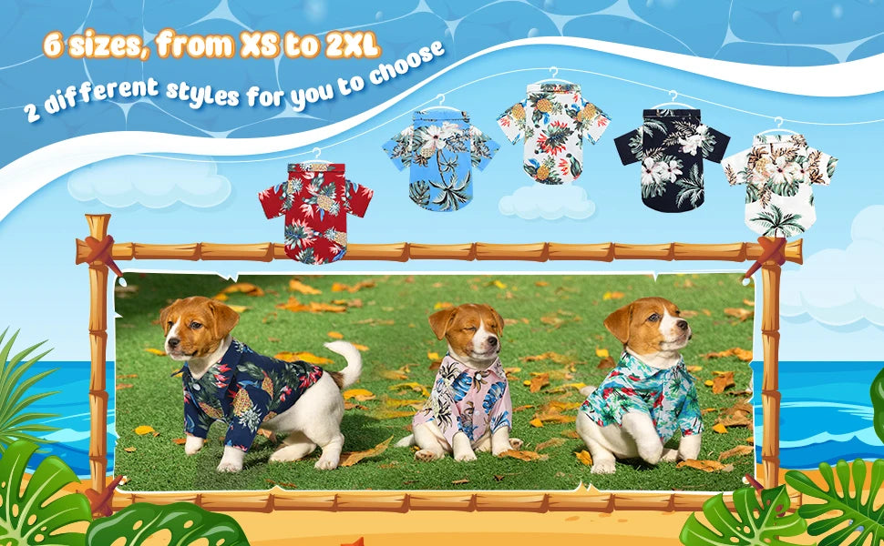 Hawaii Dog Shirt Colorful Flower Printed T-Shirt Breathable Cool Shirt Summer Beach Style Dog Clothes Medium and Large Dog Boys