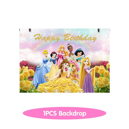 Disney Princess Birthday Decoration Tableware Paper Cups Plates Balloons Tablecloth Backdrop Banner Party Supplies For Baby Kids