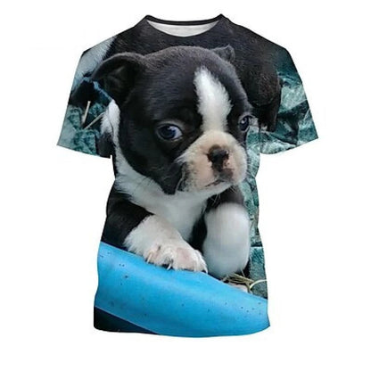 the PUGSY - Funny Dog T-Shirt, Men's Clothing, Children O-Neck Short Sleeve Loose T-Shirts, 3D Print Cute Pet Animal Graphic Street Casual Tees