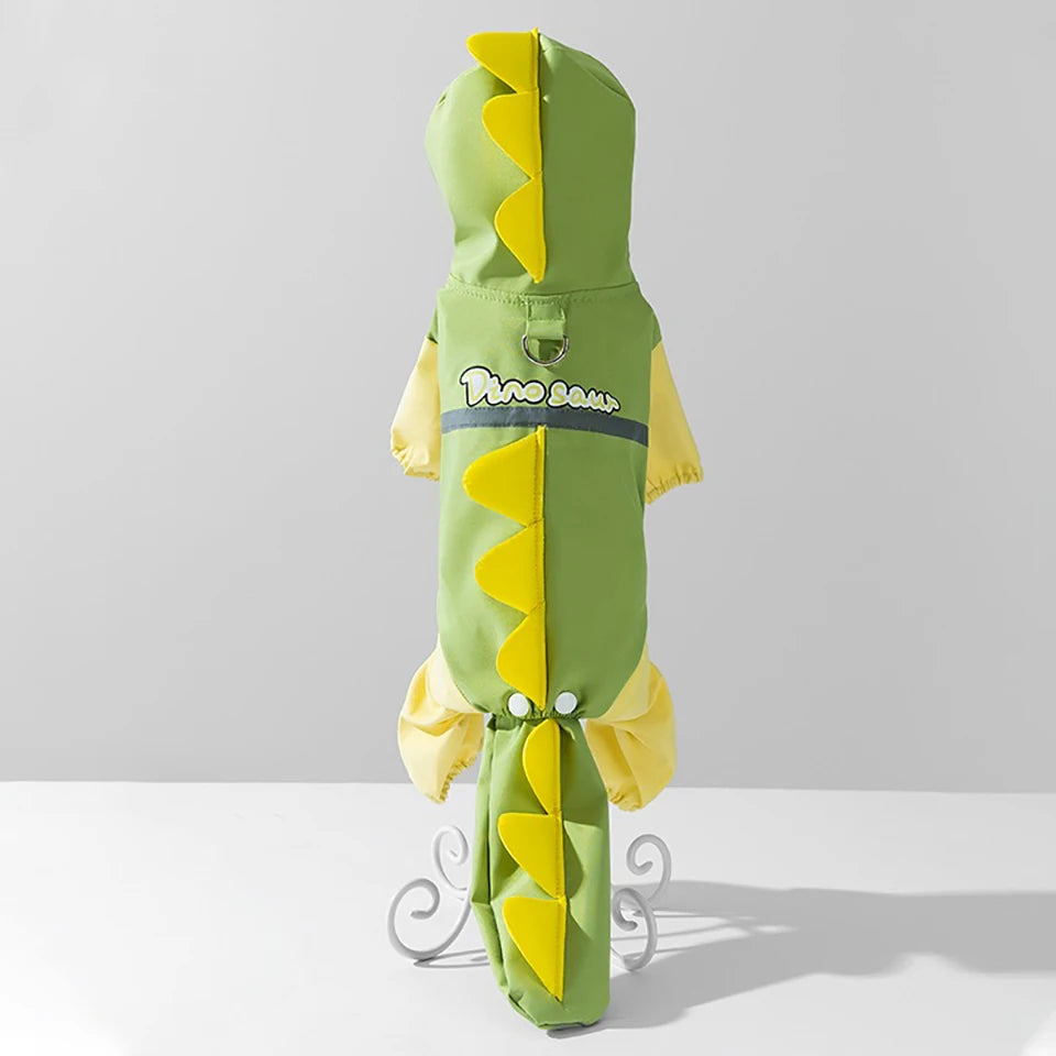 the DINO-DOG - Cute Dinosaur Raincoat Leashable Bichon Frise Four Legs Waterproof Clothes, Pet Rain Reflective Hoodie