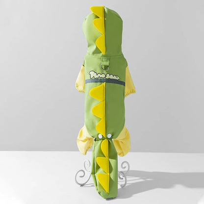 the DINO-DOG - Cute Dinosaur Raincoat Leashable Bichon Frise Four Legs Waterproof Clothes, Pet Rain Reflective Hoodie