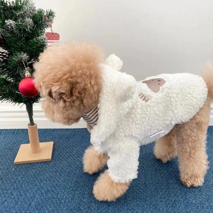 Cute Cartoon Bear Pattern Plush Dog Hoodie with Hat Zipper Cats Coat Jackets Warm Pet Clothes for Large Small Pet