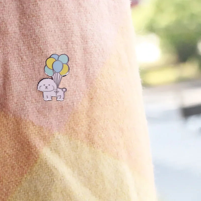 Vivi Dog with Balloons Enamel Pin Mini Puppy Bichon Frise Cute Dog Pet Brooch Badge