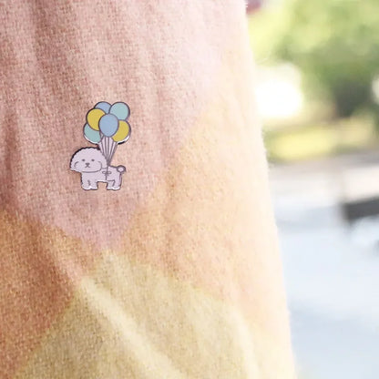 Vivi Dog with Balloons Enamel Pin Mini Puppy Bichon Frise Cute Dog Pet Brooch Badge