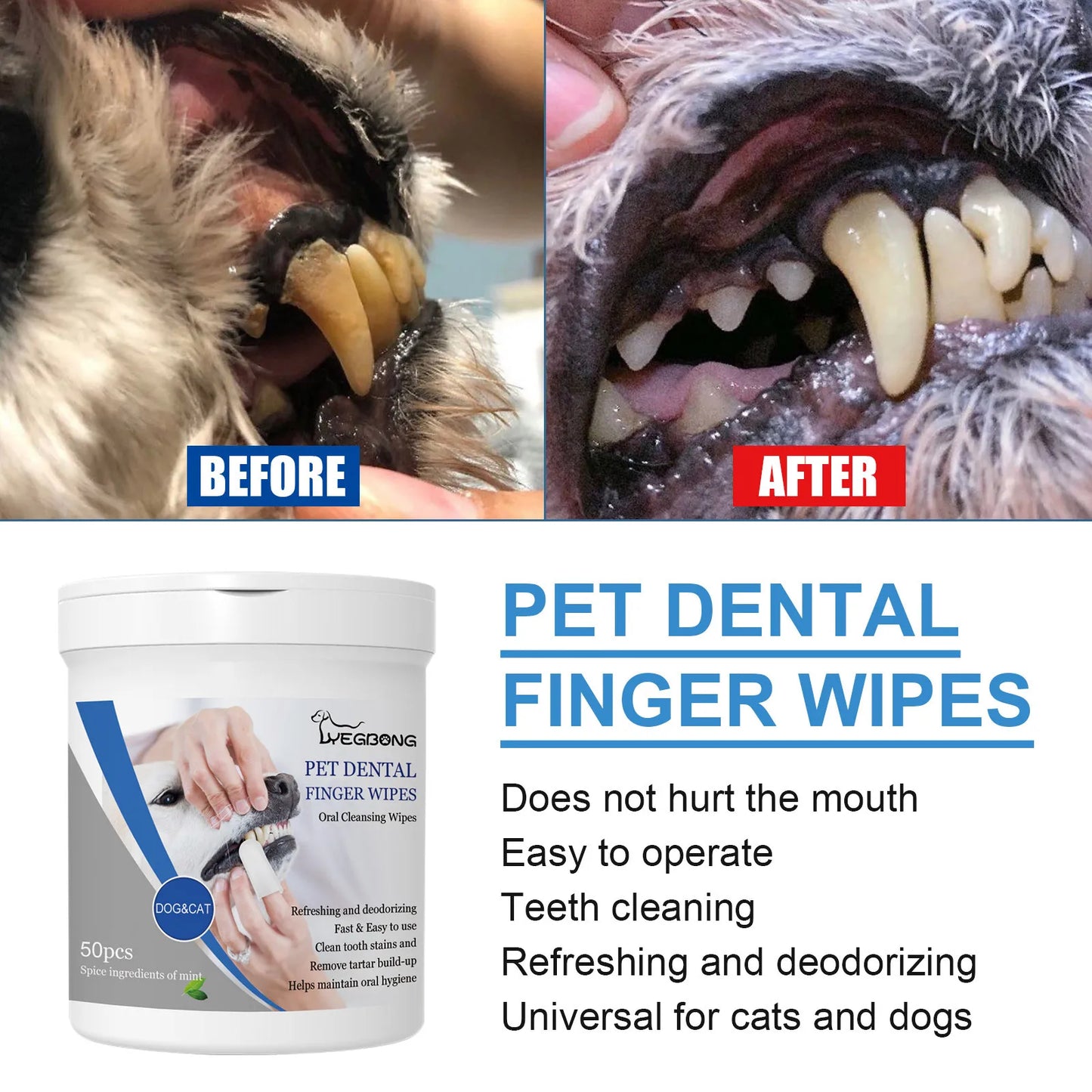 the DOGGY DENTAL WIPES - Teeth Cleaning Wipes for Dogs & Cats, Remove Bad Breath by Removing Plaque, Disposable Gentle Cleaning & Gum Care