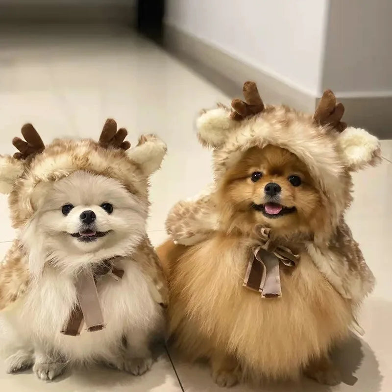 the REINDEER DOG - Pet Cat/Dog Christmas Costume, Cosplay Elk Cloak, Dog Costumes for Small Dogs, Cute Cat Clothes