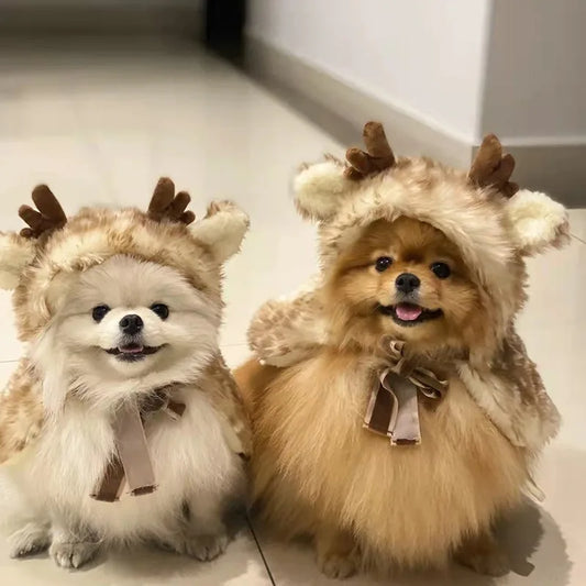 the REINDEER DOG - Pet Cat/Dog Christmas Costume, Cosplay Elk Cloak, Dog Costumes for Small Dogs, Cute Cat Clothes