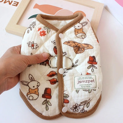 Fashion Cute Rabbit Printed Pet Dog Clothes with Velvet Jacket Pet Supplies Teddy Bear Coat Winter Warm Puppy Clothes Vest Gift