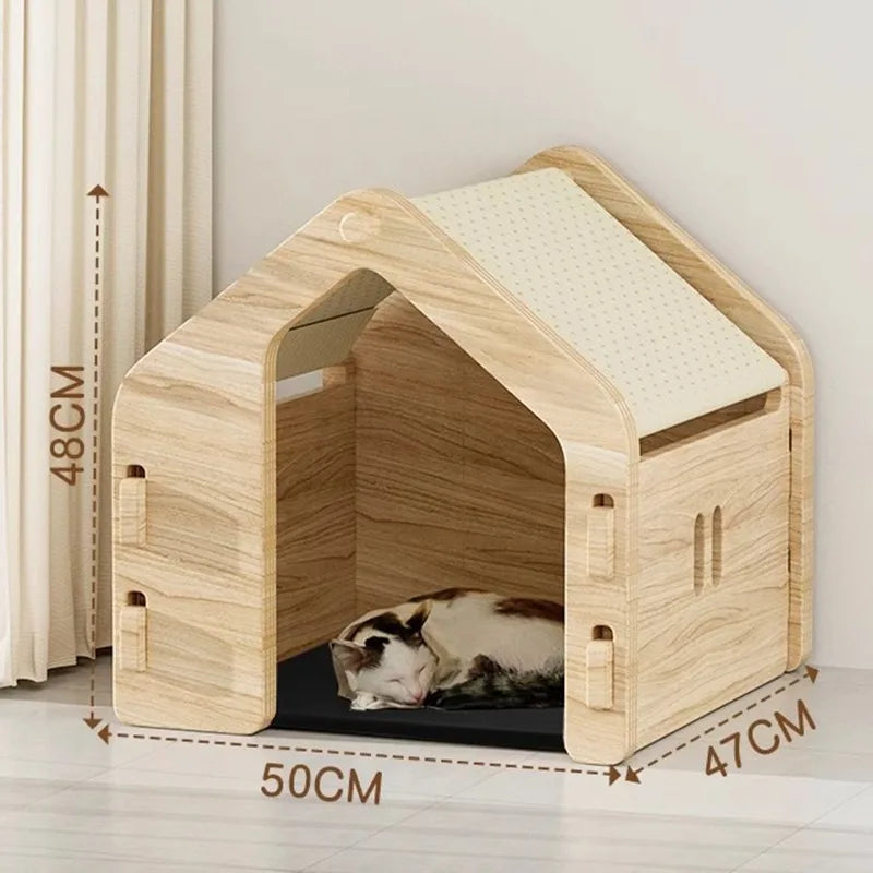 the MODERN DOG - Indoor Doghouse Bed, Solid Wood All Season Universal Dog/Cat House Villa, Breathable Large Space Puppy Crate, Portable Pet Tent