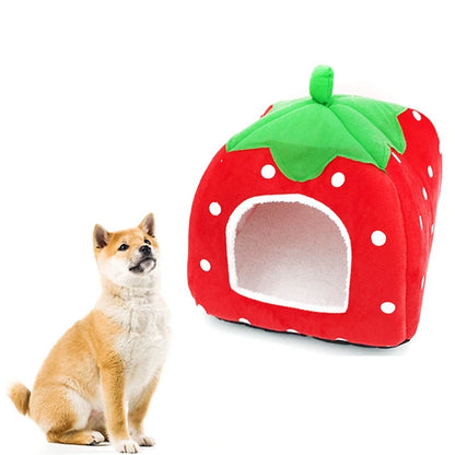 the DOGGY BERRY - Dog/Cat Soft Foldable Portable Strawberry House, Winter Autumn Dog/Puppy/Kitten Warm Bed Tent, Pet Supplies, Cute Cat/Dog Cave Nest