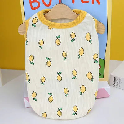 Lemon Pattern Dog Vest Shirt Pet Clothes Beige Blue Costume Sleeveless Hoodies Vests For Small Dogs Chiwawa Puppy Sweatshirt XXL