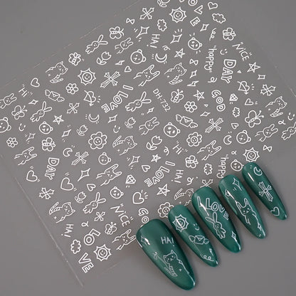 3D Flat Cute Cartoon Nail Stickers Doodle Cat Dog Heart Star Flower Nail Art Stickers Women DIY Manicure Decoration Decals