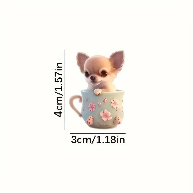 2D Chic Chihuahua Keychain Puppy in Tea Cup Pendant Ornament Acrylic Charm For Christmas ,Backpack,Bag,Home,Festive,Gift&Decor