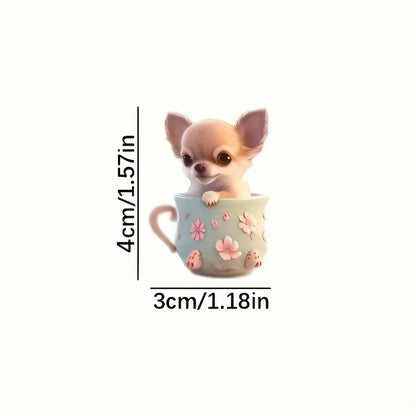 2D Chic Chihuahua Keychain Puppy in Tea Cup Pendant Ornament Acrylic Charm For Christmas ,Backpack,Bag,Home,Festive,Gift&Decor