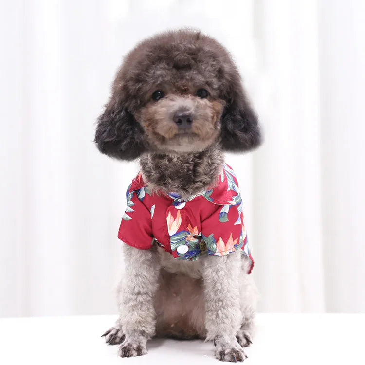 Summer Dog Clothes Coconut Tree Pineapple Flower Print Dog Cat Shirt Short Sleeve Fashion Beach Hawaiian Style Clothes For Pets