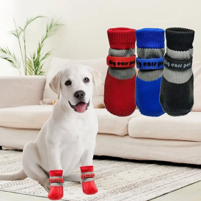 the RAINY-DAY BOOTS - 4PCS New Cute Waterproof Winter Dog Shoes, Warm Anti-Slip Puppy Boots. Soft Sole Adjustable Dog Foot Cover for Small to Large Dogs, Chihuahua