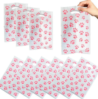 30/20/10pcs Pink Paw Gift Bag Birthday Decoration Black Footprints Dog Cat Handle Goody Bags Biscuit Wrapper Kids Party Supplies