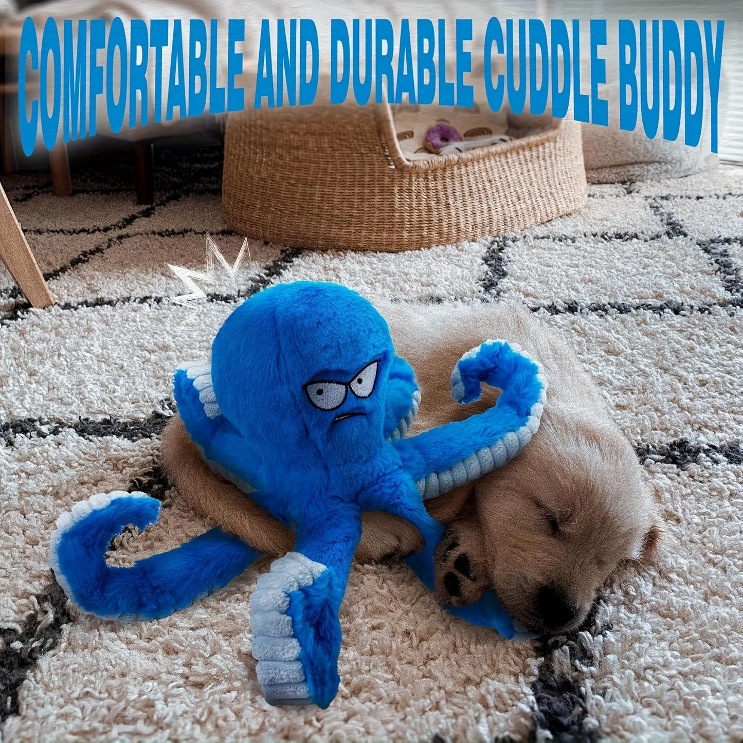 the OCTOPLAY CHEW BUDDY - Octopus Pet Plush Toy, Cat/Dog Squeaker, Squeaky Bite Resistant Puppy Interactive Training Teeth Cleaning Chew Toys