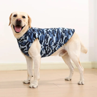 Winter Warm Big Dog Clothes Camouflage Sleeveless Pet Vest Jacket Windproof Large Dog Coat Zipper D-ring 4XL-6XL Puppy Outfits