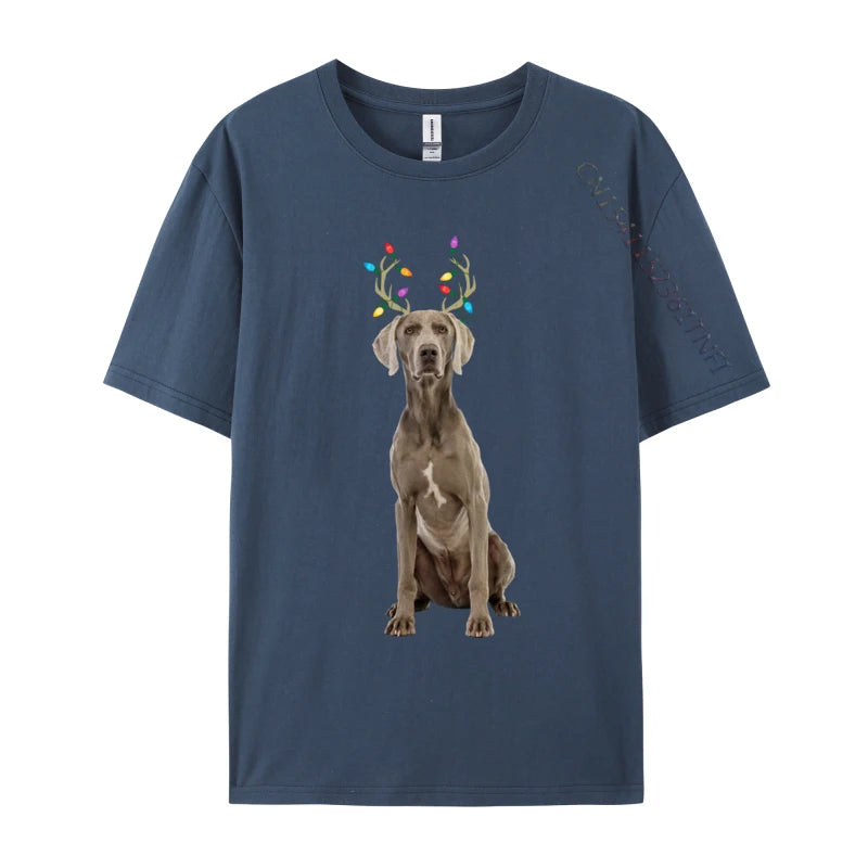 the WEIMARANER REINDEER - Weimaraner Reindeer Christmas Dog T-Shirts, Print Tee Shirts Premium Cotton Plus Size Tops