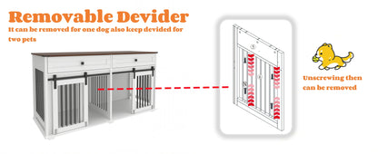 the DOG SPACE - 63 Inch Wooden Double Dog Crate with 2 Drawers and Sliding Door