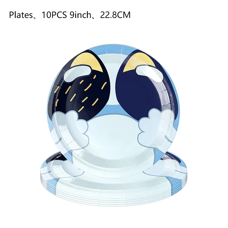 the CARTOON DOG BIRTHDAY - Blue Dog Theme Birthday Party, Cartoon Bluey Birthday Party Decoration Tablecloth Balloon Cake Stand Masks Tableware Kid Supplies