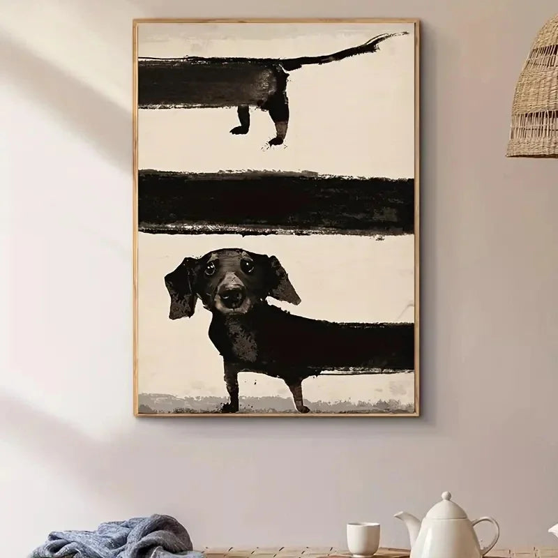 Retro Cute Dachshund Dog Poster Sausagedog Canvas Painting Funny Animal Wall Art Picture for Modern Living Room Home Decoration