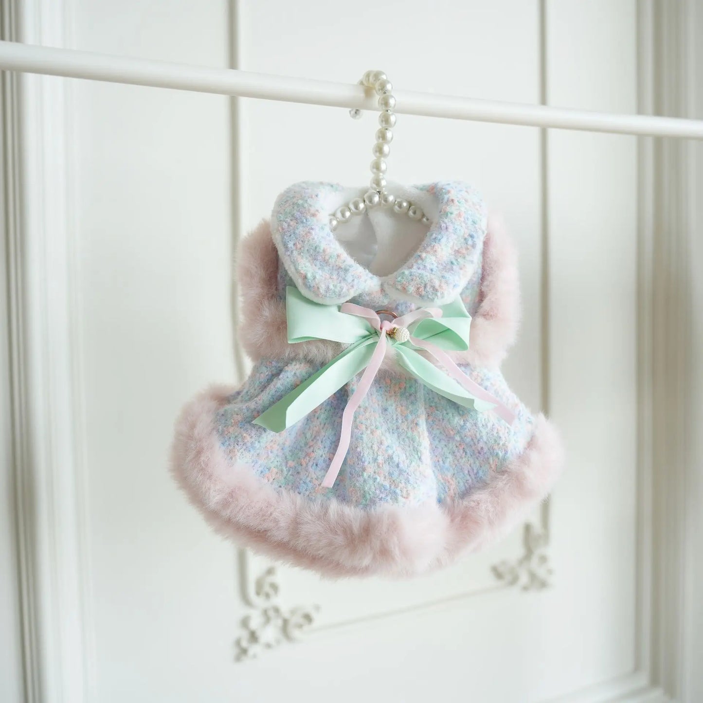 Pet Colorful Bow Set Skirt Autumn/Winter Bow Plush Coat Dress Warm Clothes Teddy Clothes Puppy Clothes for Small Dogs