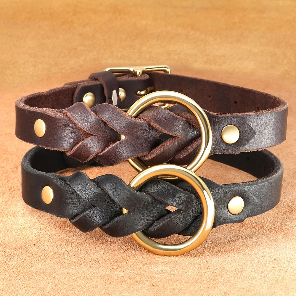 the IRONPAW PREMIUM LEATHER SET - Genuine Leather Dog Collar/Leash Set, Braided Durable Leather the IRONPAW PREMIUM LEATHER SET - Dog Collars for Medium/Large Dogs, German Shepherd, Pet Accessories