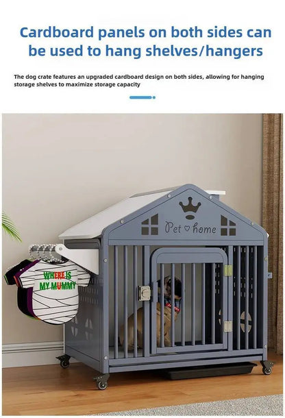 the DOG VILLA - Multi-Functional Solid Wood Steel Frame Pet Dog Villa, Small/Medium-Sized Dog Cage, Indoor Outdoor Dog Cage, Dog Bed with Toilet