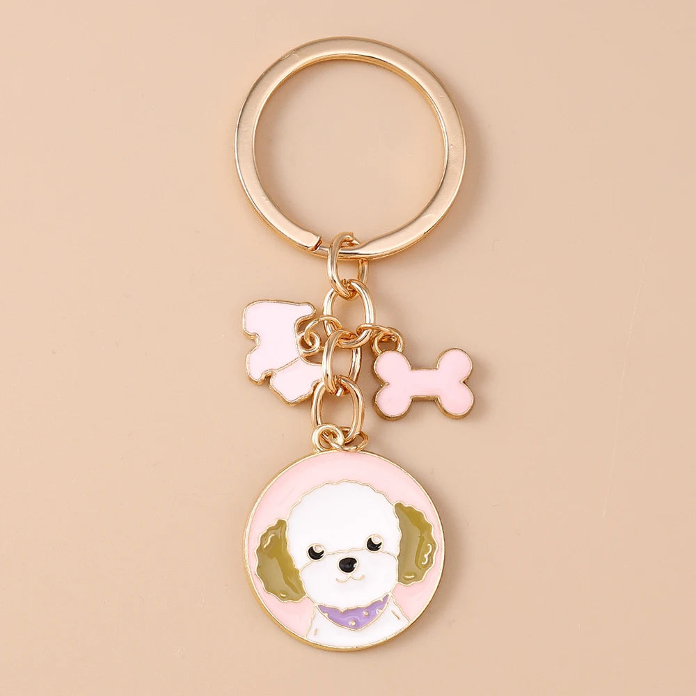 Cute Enamel Puppy Dog Keychain Cartoon Animal Key Ring Pendants for Women Girls Handbag Accessories DIY Jewelry Gifts