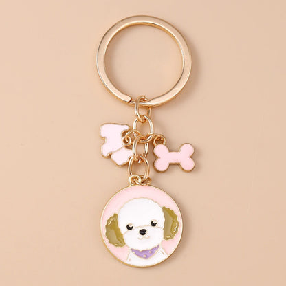 Cute Enamel Puppy Dog Keychain Cartoon Animal Key Ring Pendants for Women Girls Handbag Accessories DIY Jewelry Gifts