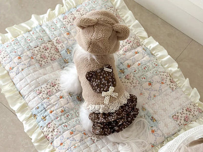 Pet Flower Plush Coat Dog Flower Cake Skirt Cute Dog Plush Hat Dog Clothes Winter Bear Flower Plush Thick Vest Coat Bottom Skirt