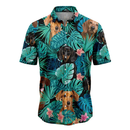 the HAWAIIAN DOG-O - Funny Dachshund Pattern Hawaiian Shirts, Summer Casual Short Sleeve Cute Dog 3D Printed Shirt, Loose Breathable Vacation Blouses