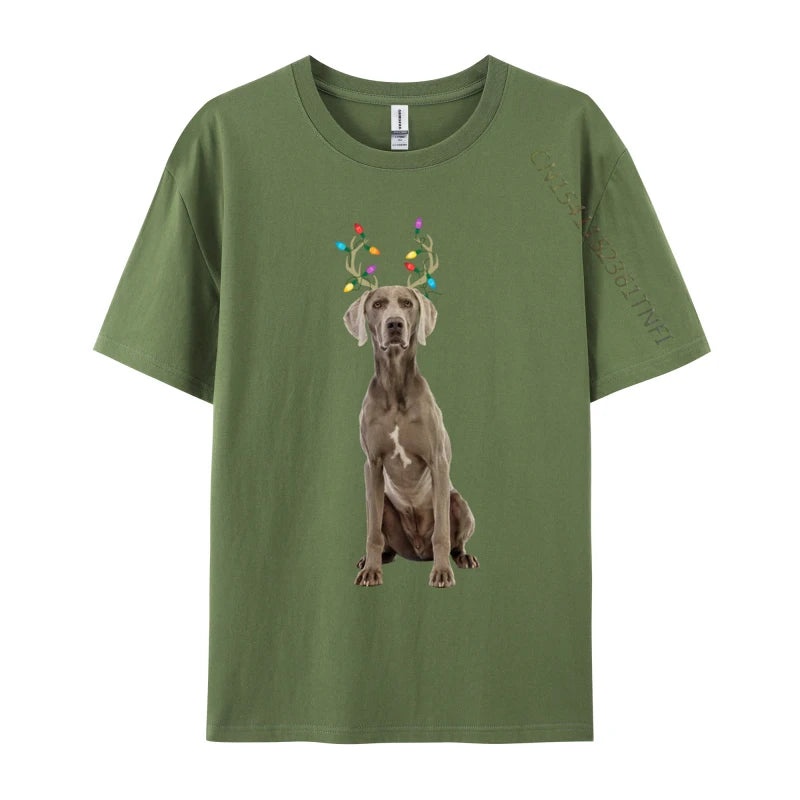 the WEIMARANER REINDEER - Weimaraner Reindeer Christmas Dog T-Shirts, Print Tee Shirts Premium Cotton Plus Size Tops