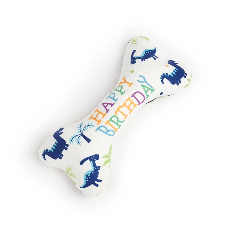 the BIRTHDAY BONE - Dog Toys, Bone Bite Resistant Interactive Toys, Relieve Emotions Squeaking Sound Plush Chew, Vocalize Toys - Birthday Gift