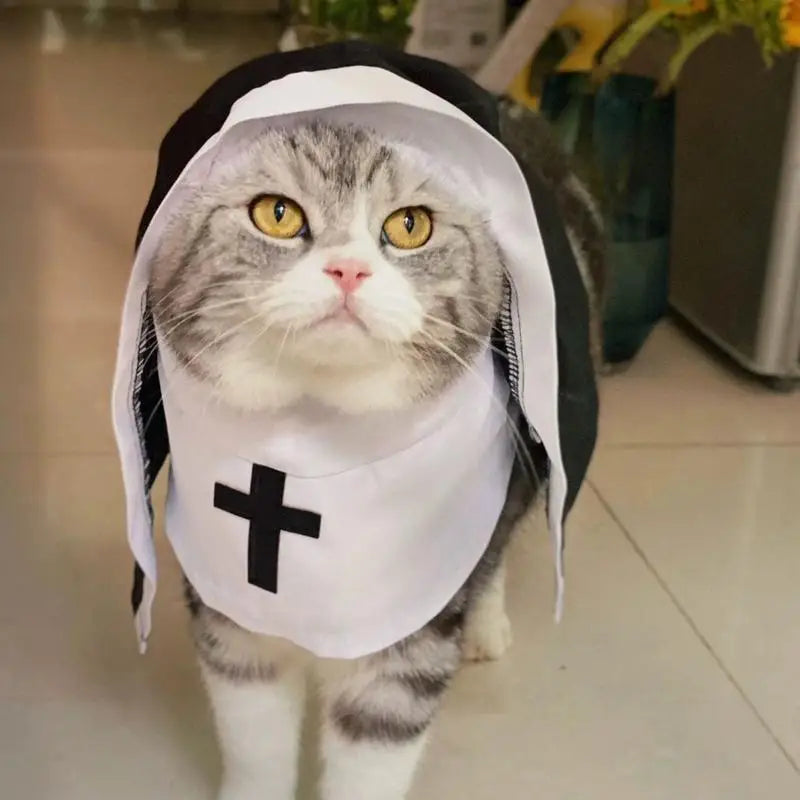 Three-Dimensional Modeling Nun Style Headwear Dress Up Cosplay Pet Costume Set Halloween Dog Transform Clothes