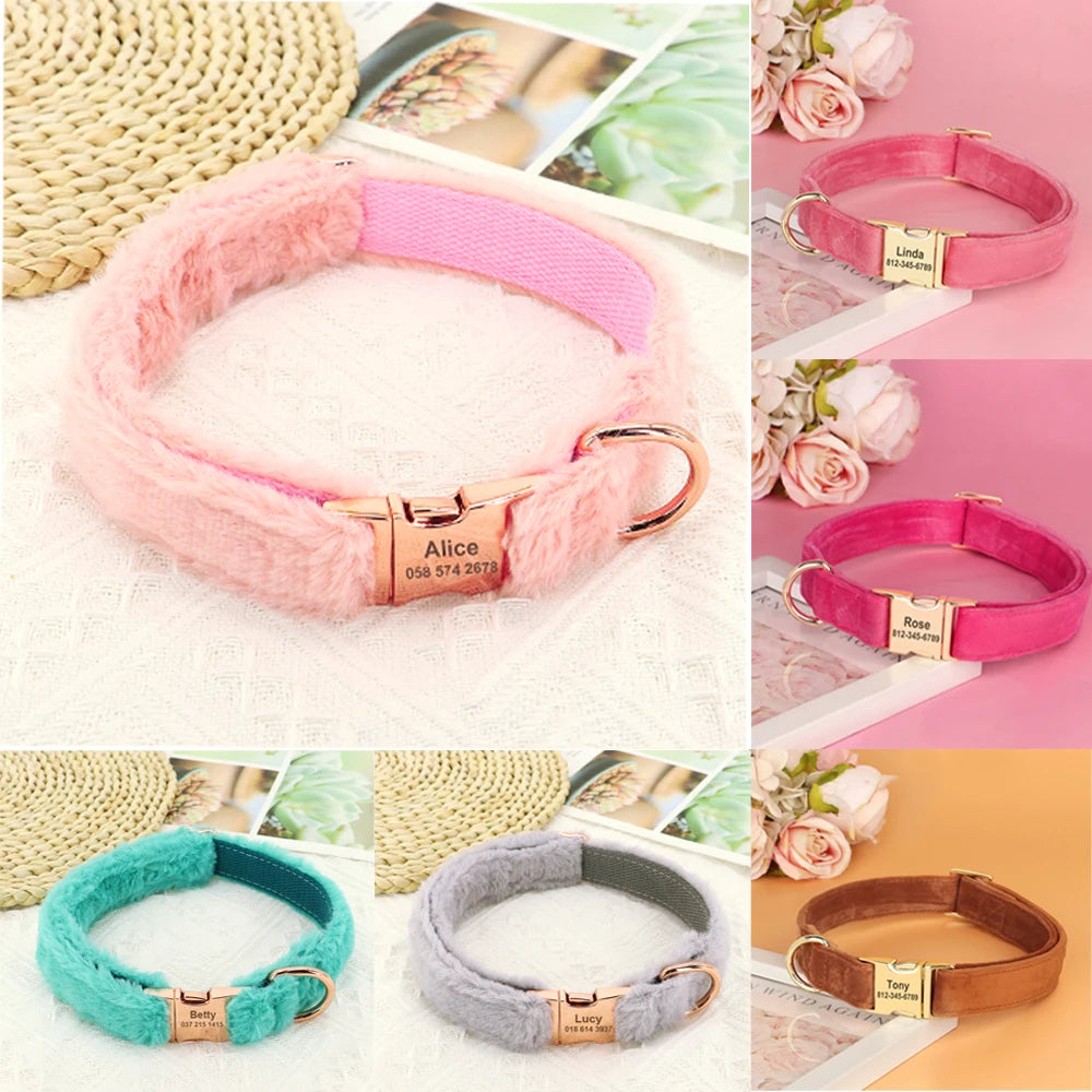 the COZY CREST PERSONALIZED COLLAR - Custom Dog Collar, Soft Velvet Dog Collars, Winter Personalized Pet ID Tag Plush Necklace for Small to Large Dogs, Pug, Free Engraving