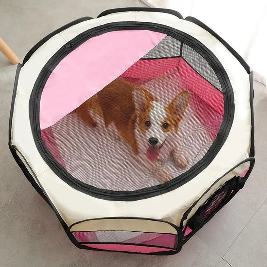 the DOGGY PLAYPEN - Portable Foldable Pet Tent Kennel, Octagonal Fence Puppy Shelter, Easy to Use Outdoor Easy Operation Large Dog Cages, Cat Fences