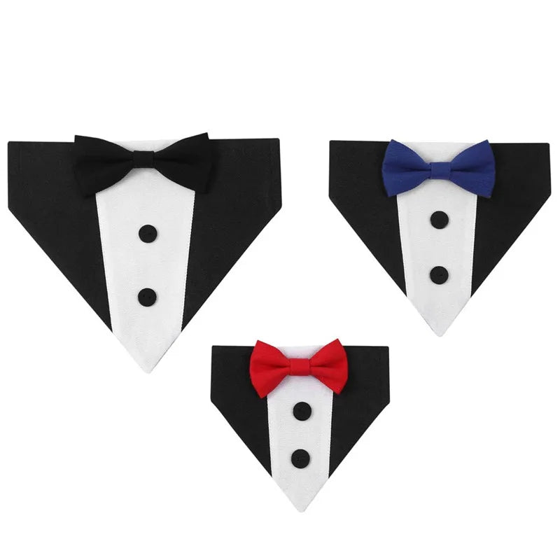 the TUXEDO DOGGY - Bow Tie Dog Collar Tuxedo Bandana, Adjustable Formal Puppy Triangle Neck Wear for Wedding/Birthday, Dress-up, Cosplay, Party