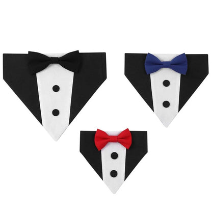 the TUXEDO DOGGY - Bow Tie Dog Collar Tuxedo Bandana, Adjustable Formal Puppy Triangle Neck Wear for Wedding/Birthday, Dress-up, Cosplay, Party