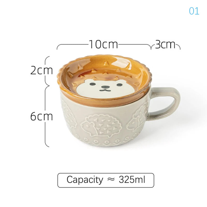 Ceramic Coffee Mug With Lid Japanese Cartoon Animal Pattern Breakfast Cup Mug Milk Cup