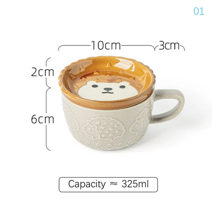 Ceramic Coffee Mug With Lid Japanese Cartoon Animal Pattern Breakfast Cup Mug Milk Cup