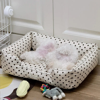 Removable Washable Pet Bed - Polka Dot All Season Mat for Small Medium Dogs Cats, Plush Cushion for Dachshund Puppy