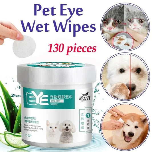 the DOGGY EAR/EYE WIPES - 130 Pcs/Set of Dog and Cat Cleaning Wipes, Pet Eye Wipes, Grooming Tear Stain Remover, Gentle Non-Foaming Wipes/Towels