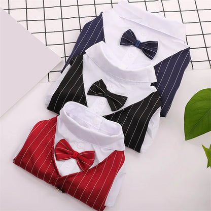 Dog Shirt Stylish Suit Pet Small Dog Clothes Bow Tie Wedding Shirt Costume Formal Tuxedo With Bow Tie Puppy Cat Bulldog Clothing
