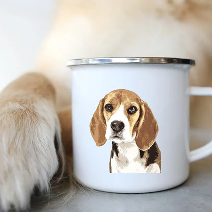 Cute Dog Printed Enamel Coffee Tea Mugs Office Home Party Beer Drink Cola Cups Funny Handle Camping Water Mug Best Friend Gifts