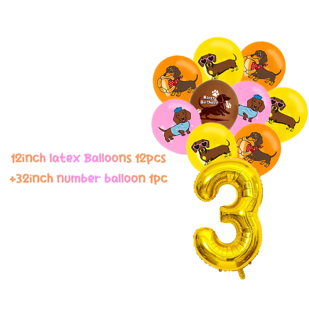 Cute Dachshund Theme Birthday Party Decorations Lovely Puppy Backdrop Cake Insert Banner Balloon Baby Shower Supplies Child Gift